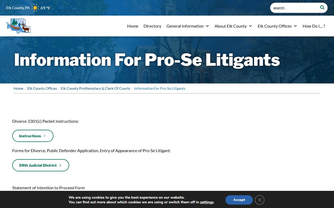 Elk County Prothonotary and Clerk of Courts pro se forms records