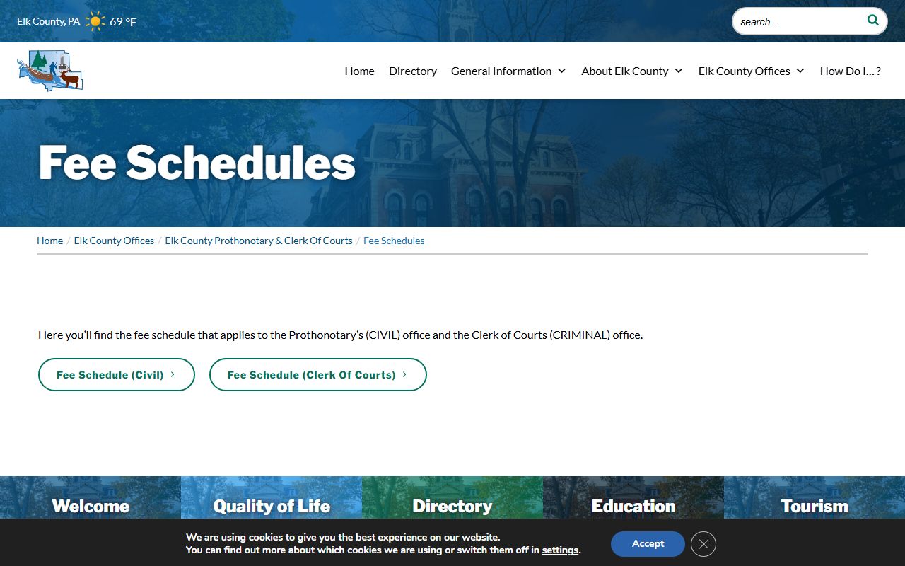Elk County Prothonotary and Clerk of Courts fee schedules records
