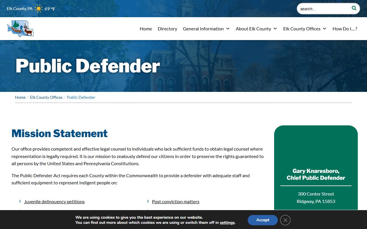 Elk County arrest records and Public Defender charge records