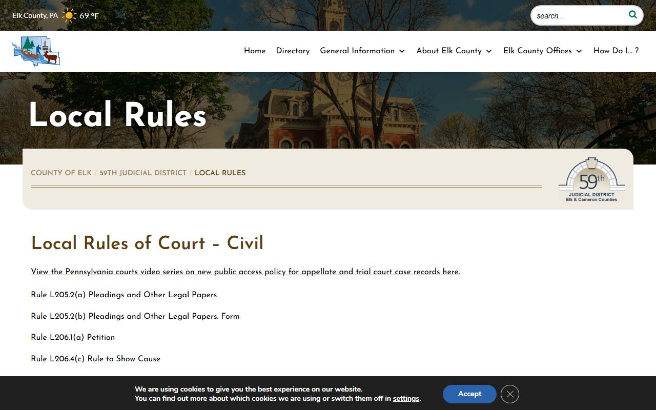 Elk County Court of Common Pleas local rules for court records
