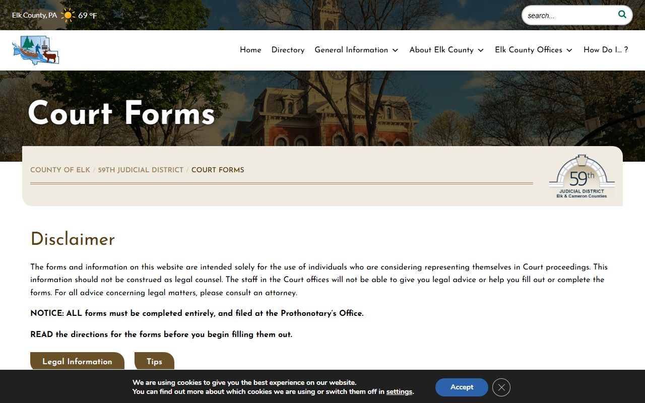 Elk County Court of Common Pleas court forms and filing guidance