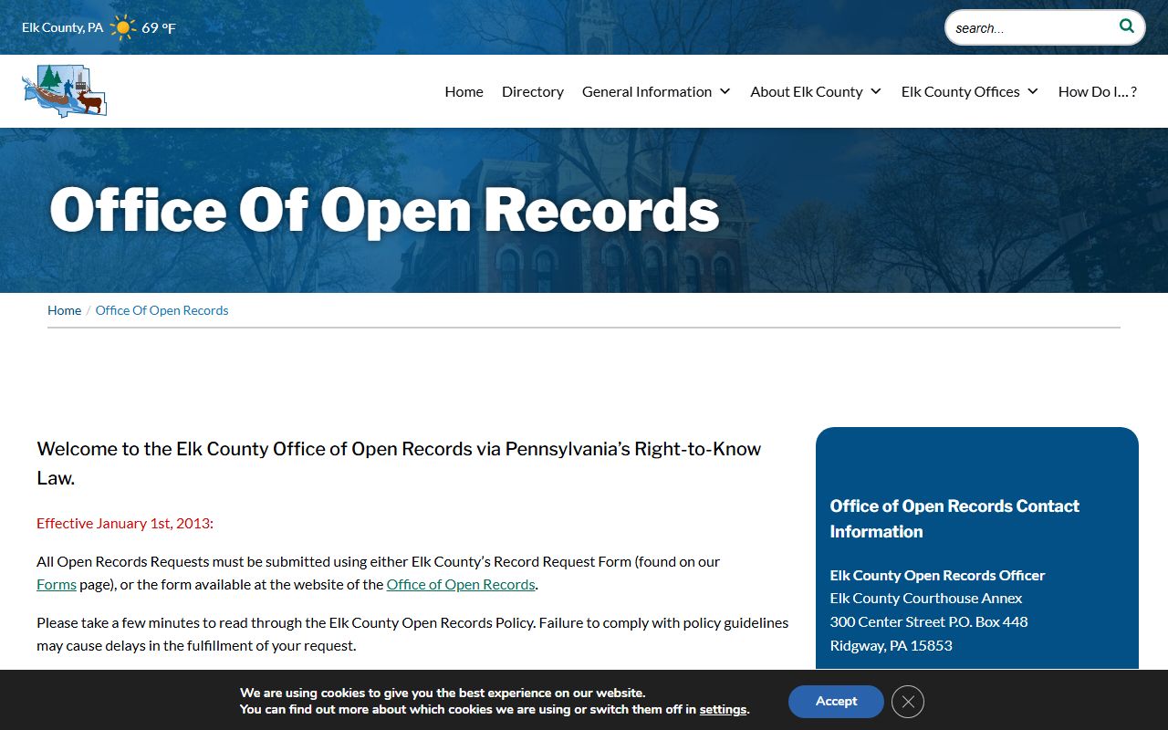 Elk County court records open records request page