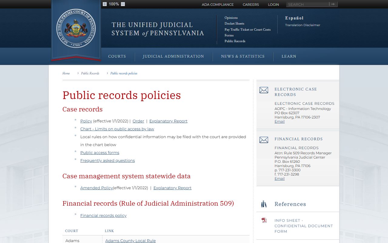 Elk County court records UJS public access policy