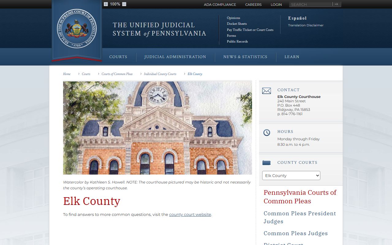 Elk County court records UJS county court page