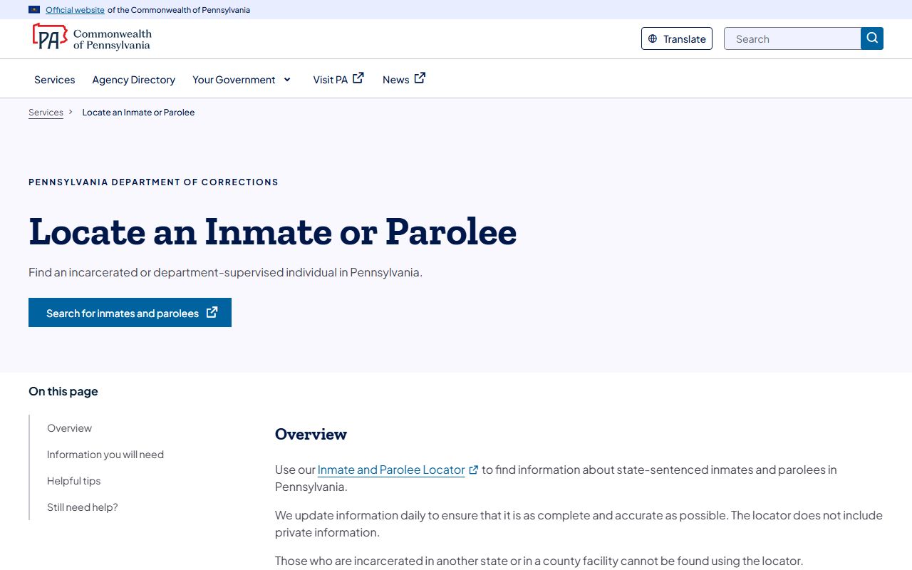 Elk County inmate records Pennsylvania DOC inmate and parolee locator