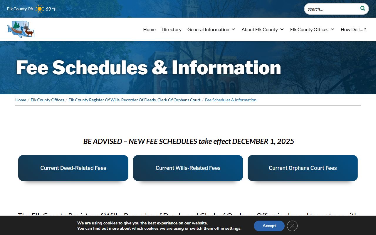 Elk County marriage and divorce records Register Recorder fee schedules