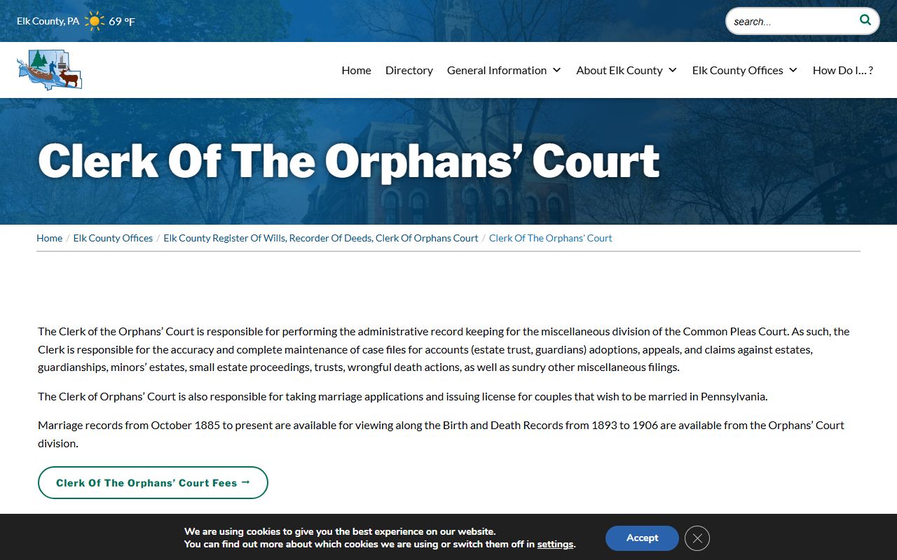 Elk County probate records Clerk of Orphans Court categories