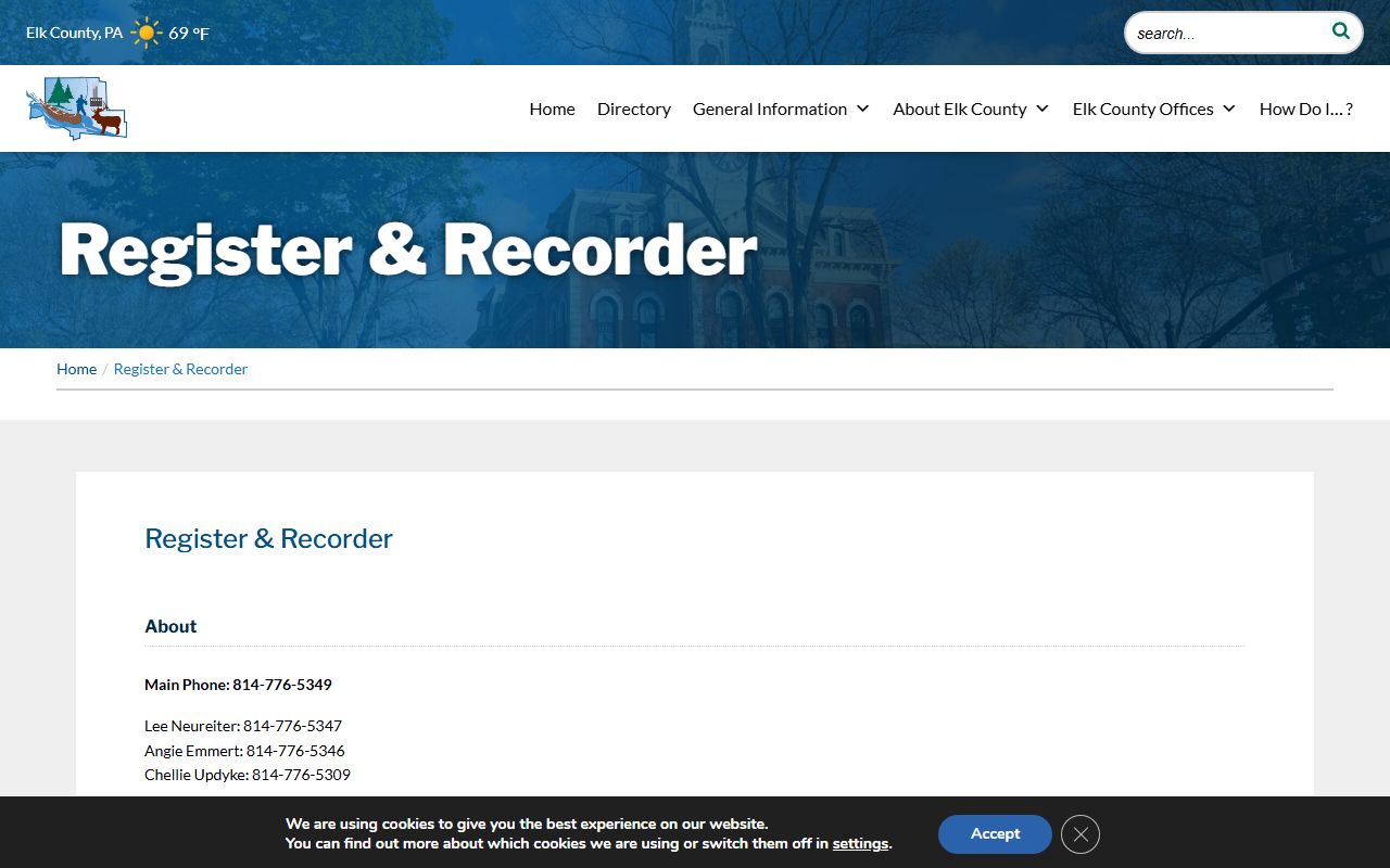 Elk County probate records Register and Recorder directory contacts