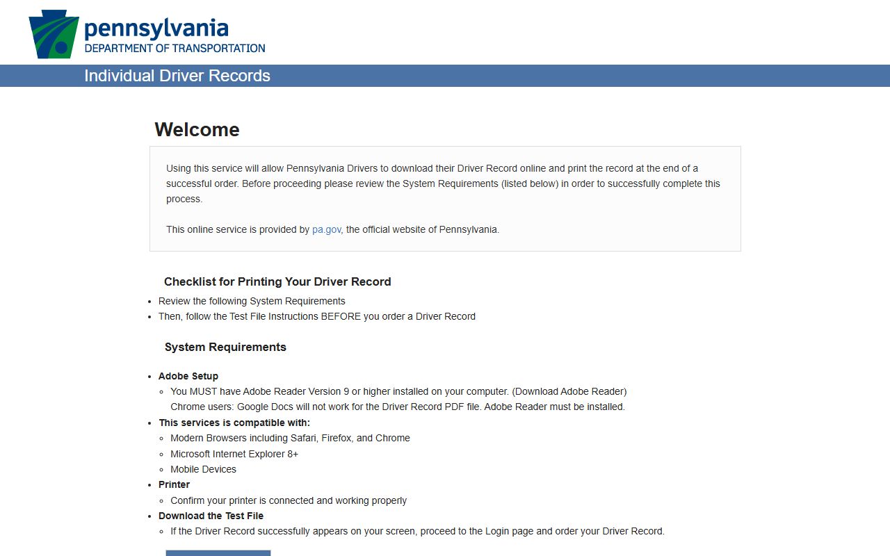 Elk County traffic court records PennDOT individual driver records service