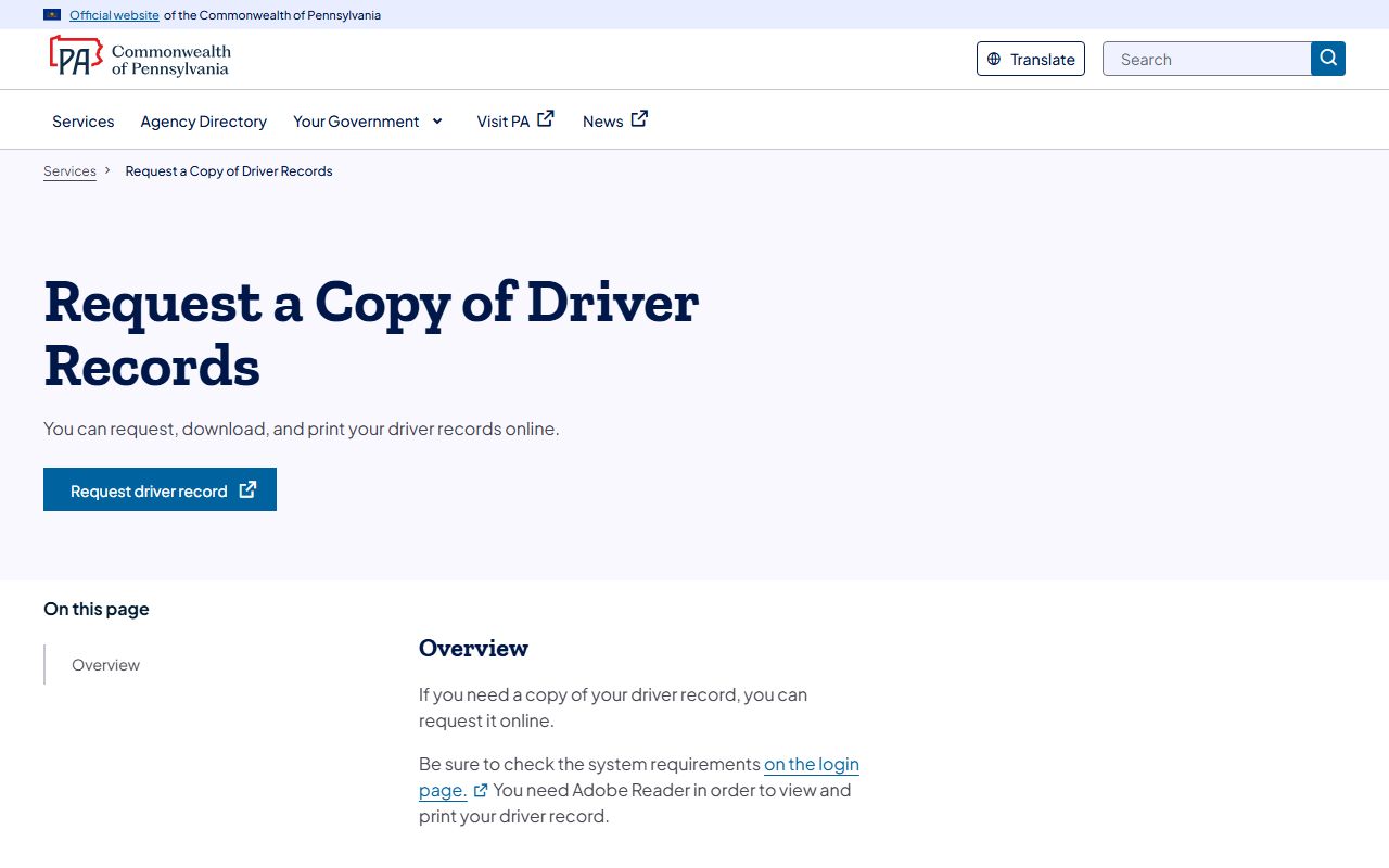 Elk County traffic court records PennDOT driver record request
